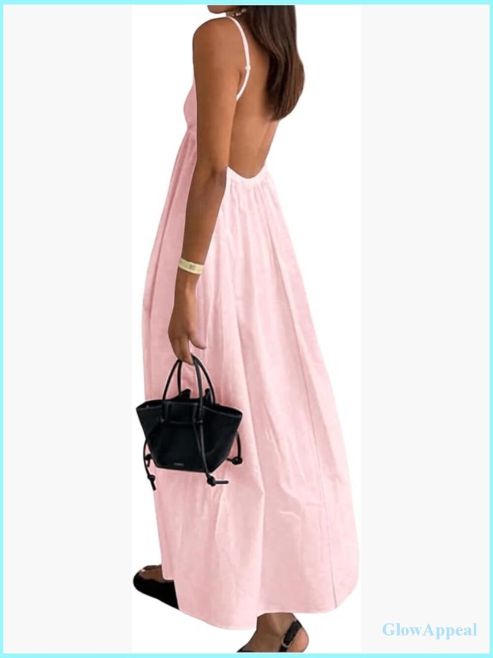 Women's Backless V Neck Midi Cami Dress Casual Flowy Summer